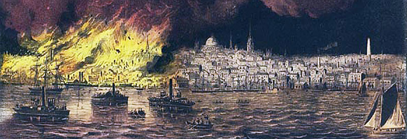 Currier and Ives print of the 1872 Boston fire.