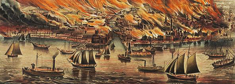 Currier and Ives print of the Chicago fire.