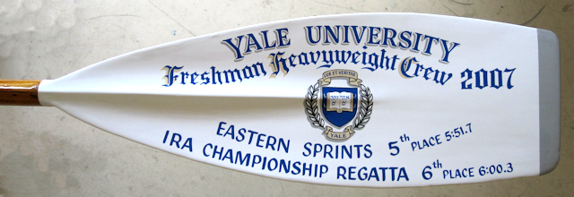 Trophy oar for Yale University lettered by Peter Achorn.