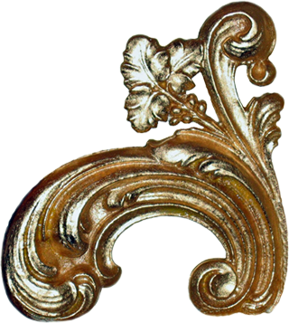 Scroll detail from pipe organ console.