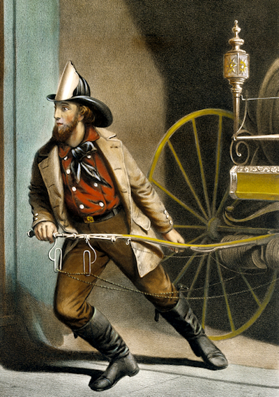 Currier and Ives print of Nathaniel Currier as a fireman.