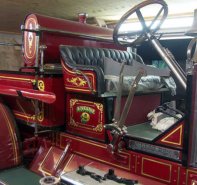 Restored lettering on seat of 1936 Ahrens-Fox fire engine.