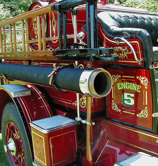 Side detail of 1925 Ahrens-Fox fire engine.