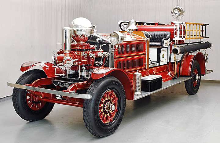 Restored 1925 Ahrens-Fox fire engine at Firefly Restoration.