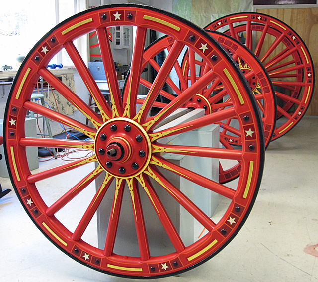 Amoskeag wheel is Fire Gold work shop for gilding