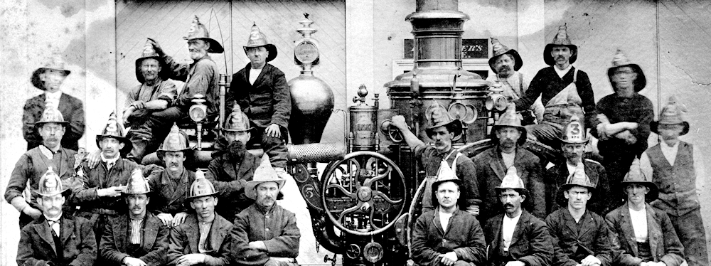 Portsmouth NH firemen with their 1870 Amoskeag steamer